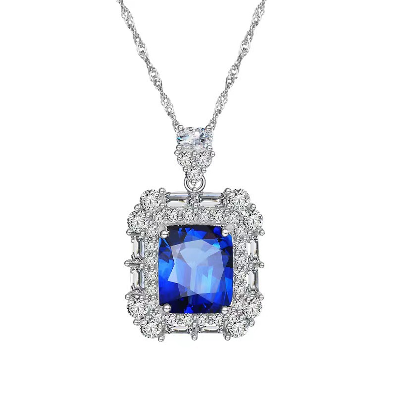 Elegant Red & Blue Gemstone Pendant Necklace, S925 Silver, with Diamond Accents, Fashionable Jewelry for Women