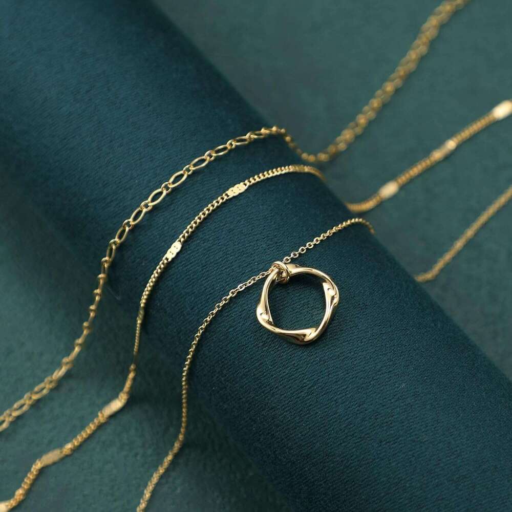 Layered necklace, 14k gold-plated/pure sier stackable circular pendant necklace set
