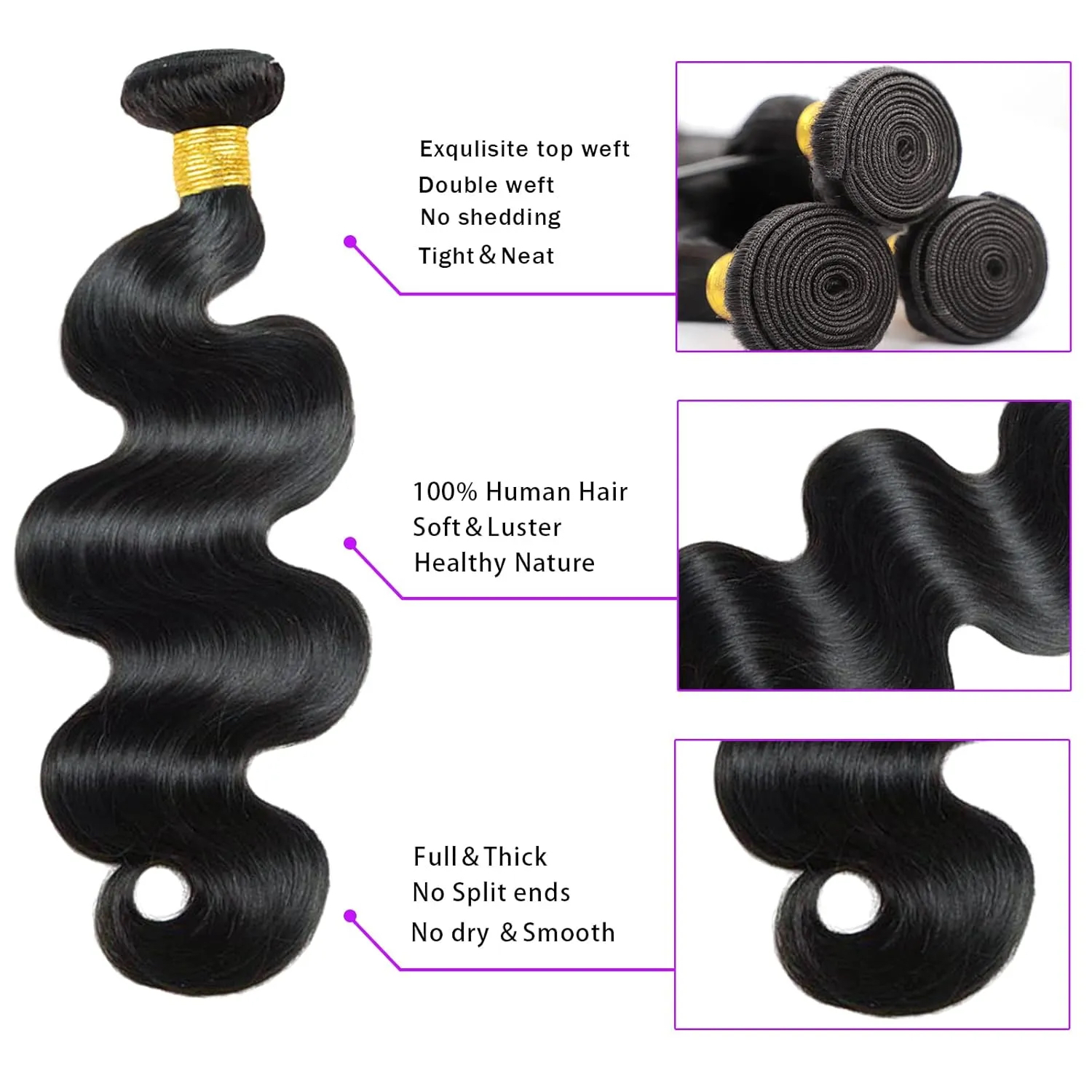 ViBESHiFT 10-26 Inch Straight Hair Body Wave Deep Wave Water Curly Virgin Human Hair Extensions Unprocessed 100% Human Hair Weave Bundles Hair piece f