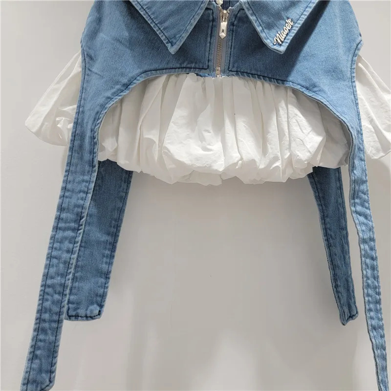 GetSpring Women Skirt 2025 Summer Fashionable Denim Stitching Two ALine All Match Loose High Waist Mini Skirts 250516Z