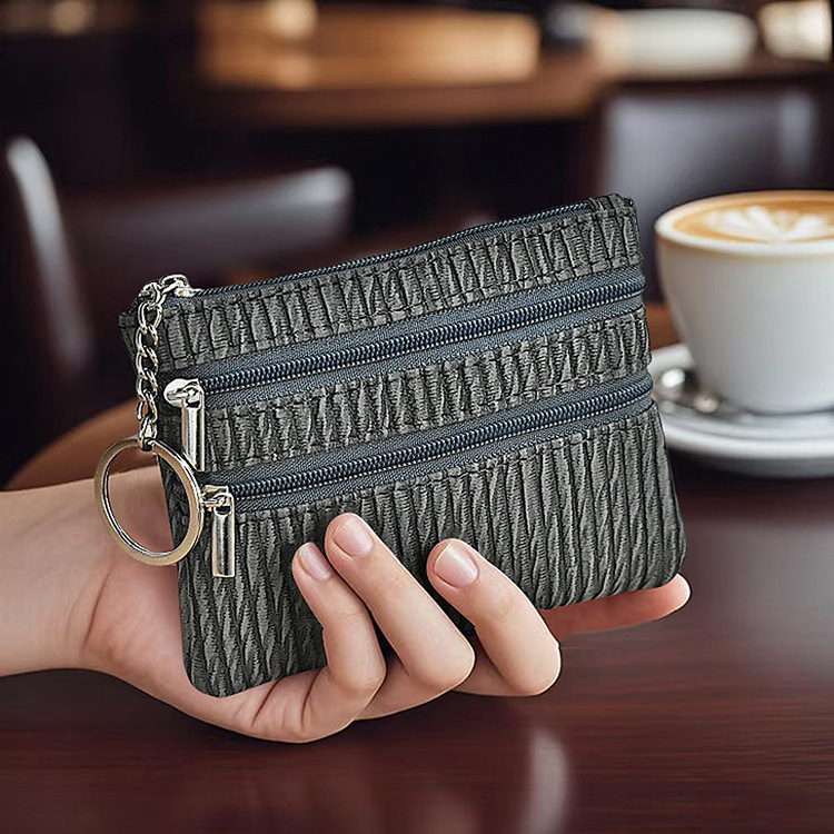 Fashion Zipper Short Women s Wallet Gift Mini fashion Stripe Coin Wallet Multi functional Keychain Small Keybag fashion Designer Men s Keybag Women s 