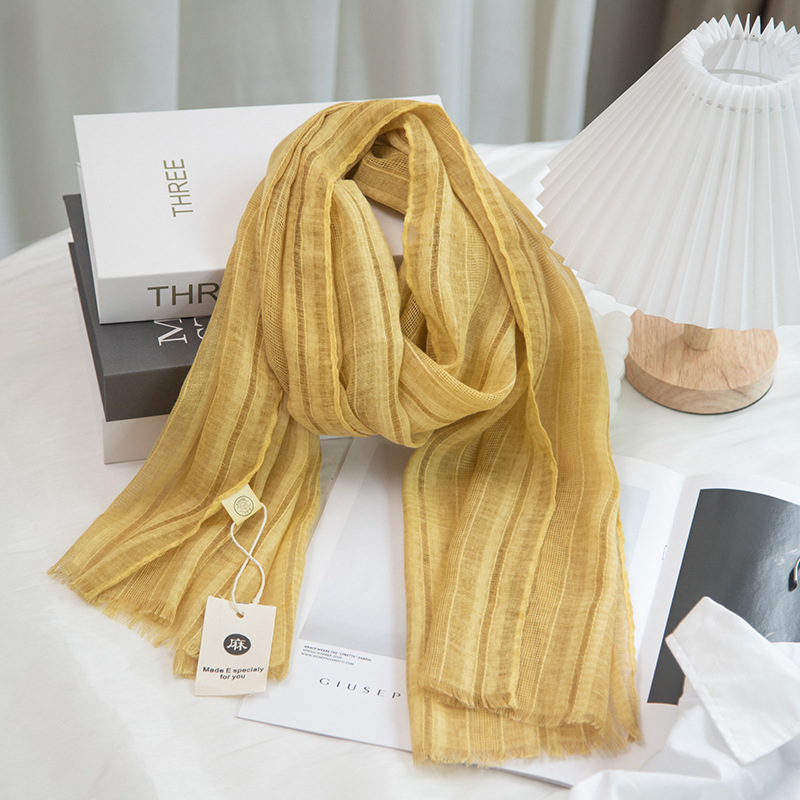 K817 New hollow cotton and linen scarf literary style new short beard small scarf female spring and summer linen sunscreen gauze scarf thin breathable