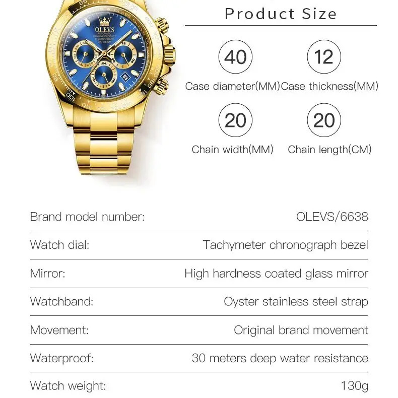 OLEVS 6638 TOP Automatic Mechanical Watch for Men Multi-function Chronograph Date Waterproof Original Watch Men 250603