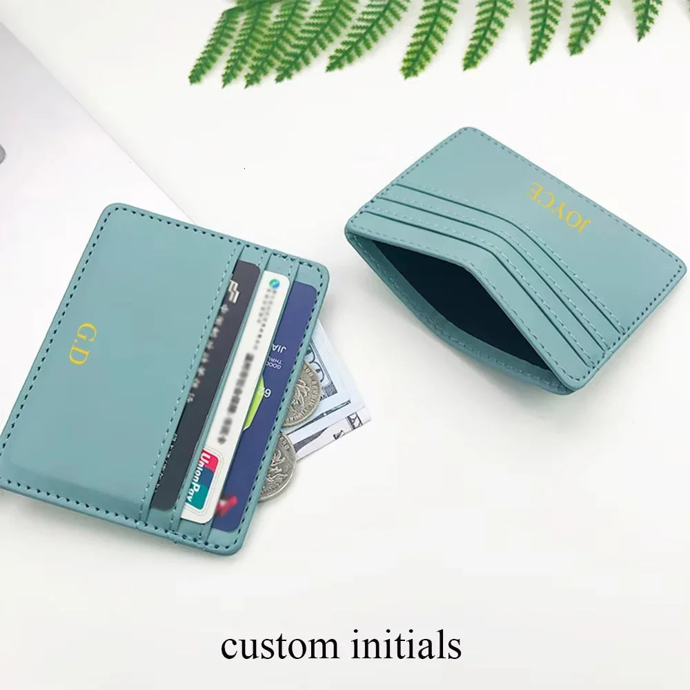 Custom Initials Letter Slim Card Holder Wallet Personalize Mini PU Leather Credit Card Holder DIY Gift Women Men Cardholder 250521