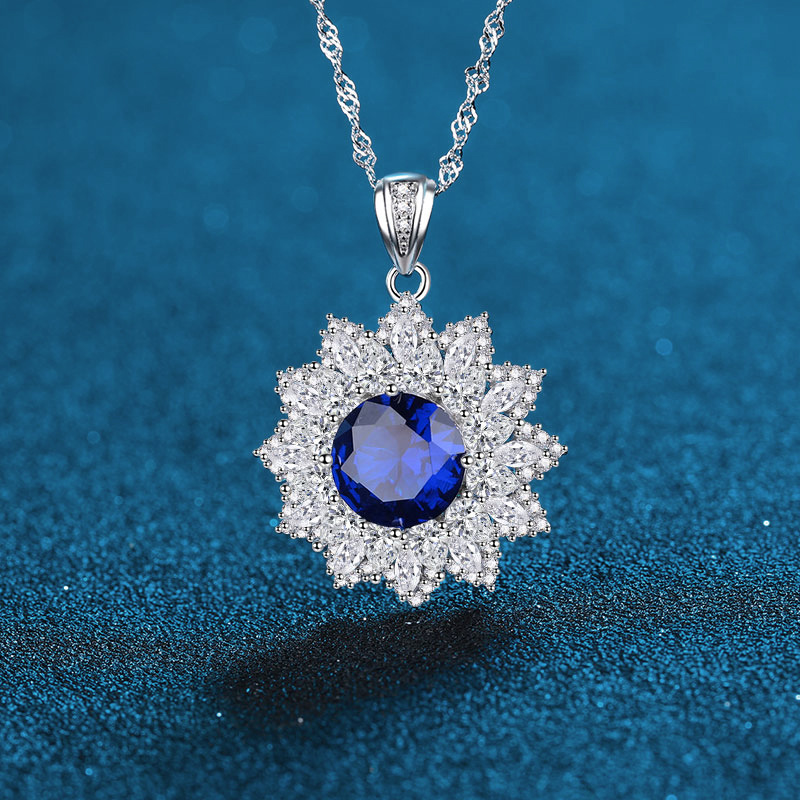 S925 Sterling Silver Nano Gemstone Necklace with Pink, Green, and Blue Pendant, Elegant and Simple Design for Women, High-End Fashion Jewelry