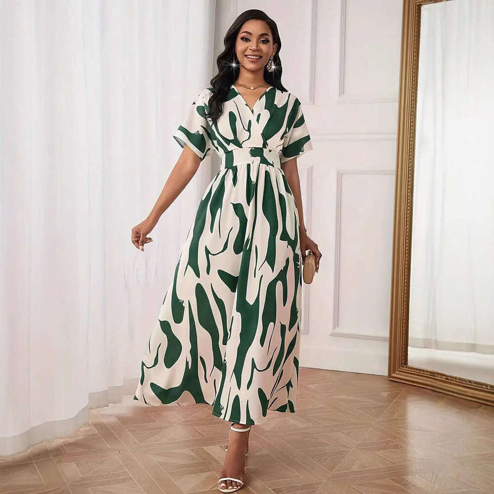 Maxi Dress New Fashionable Digital Printed V Neck Waist Cinched Elegant Temperament Women S Dress Floral Dress