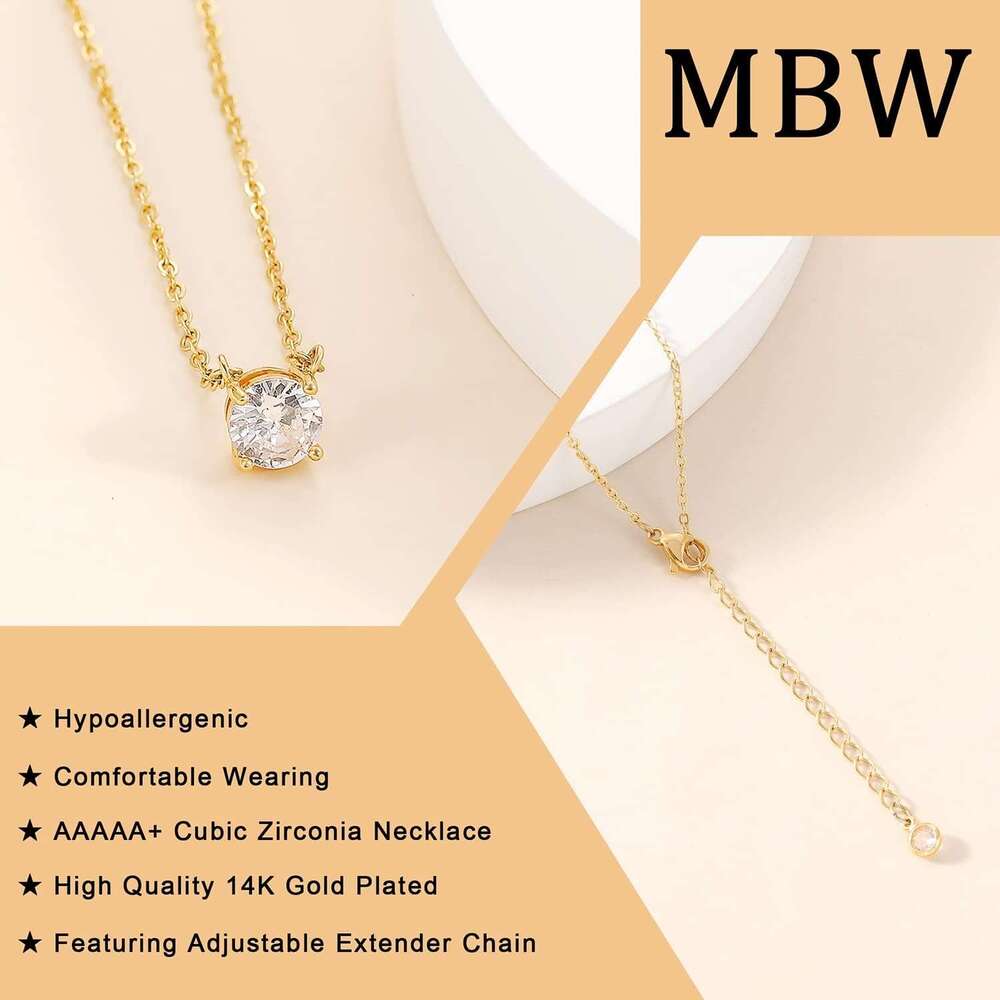 Ladies' exquisite 14k gold-plated/sier plated pendant fashionable and simple small sier cubic zirconia round single piece necklace, ladies' 