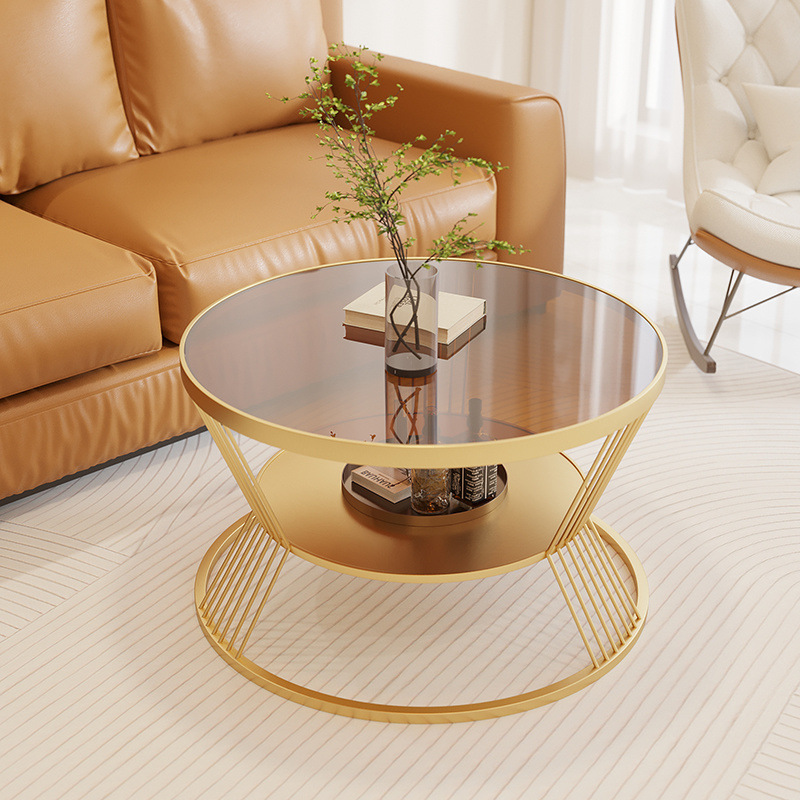 B5255 Cream style glass round home living room small table light luxury modern apartment coffee table small size