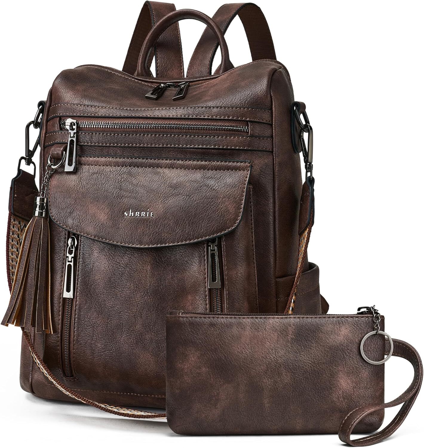 Shrrie Women's Fashion Leather Wallet Designer Shoulder Bag, 1-3 Two tone Coffee, Travel Backpack