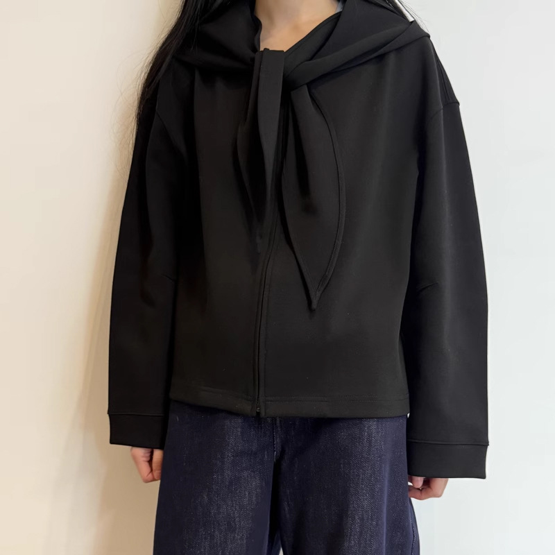 BDJ1409 Double-layer woven natural long-staple cotton 2025 spring hooded sweatshirt for women loose and versatile
