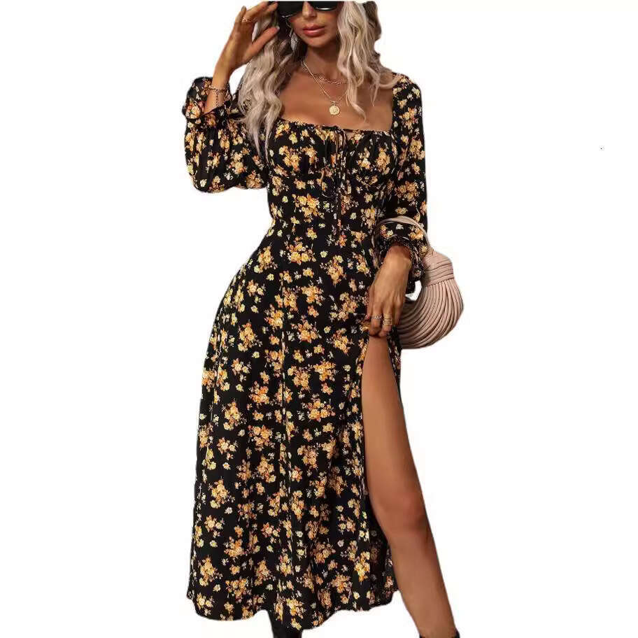 Maxi Dress Spring Autumn New Printed Long Sleeve Bohemian Dress With Bareback Floral Dress