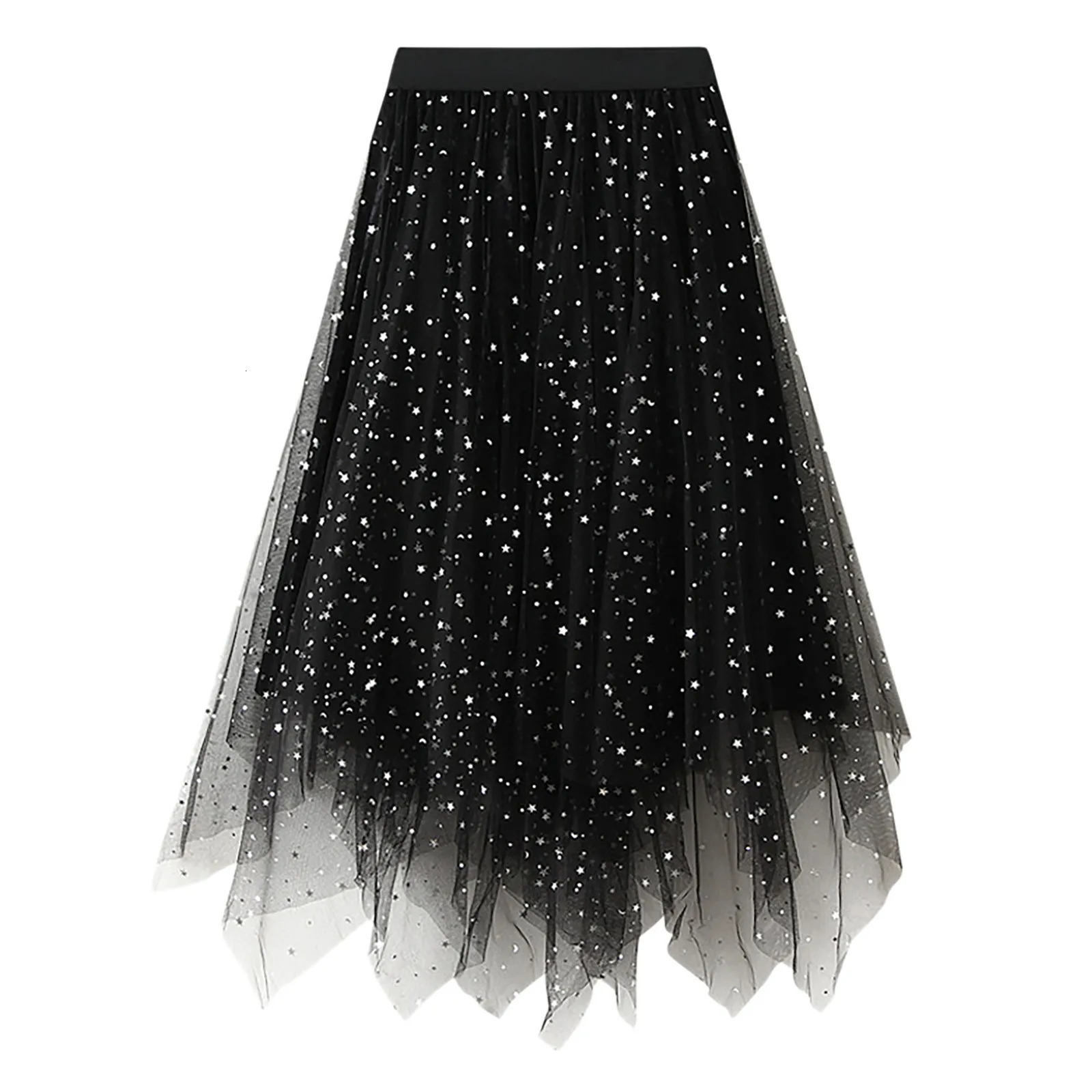Womens A Line Skirt Fairy Elastic Waist Tulle Midi Mesh Starry Sky Irregular Brim Tutu Women Dancing Clothes 250516Z