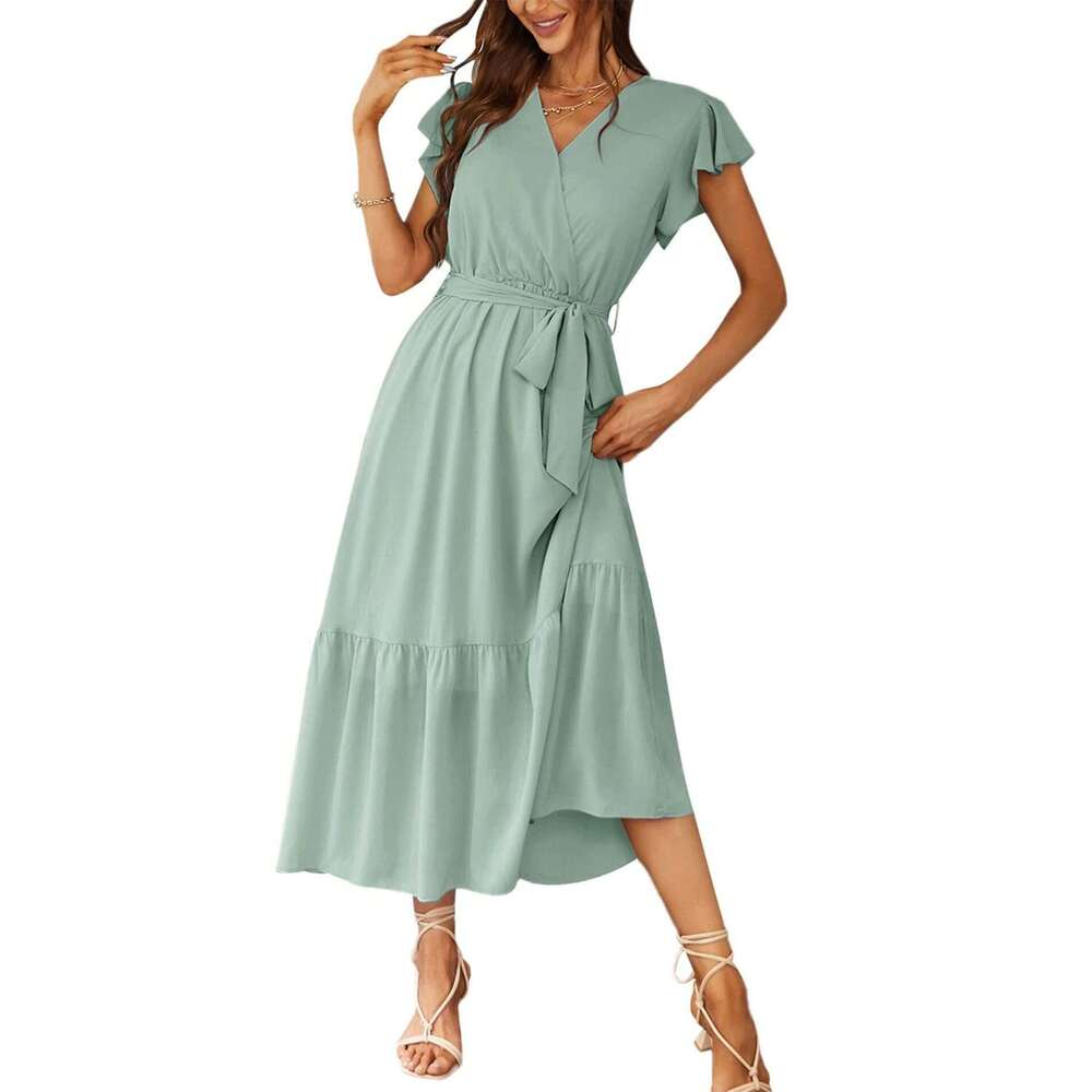 Maxi Dress New Women S Mid Length Summer Short Sleeved Printed Dress Floral Dress