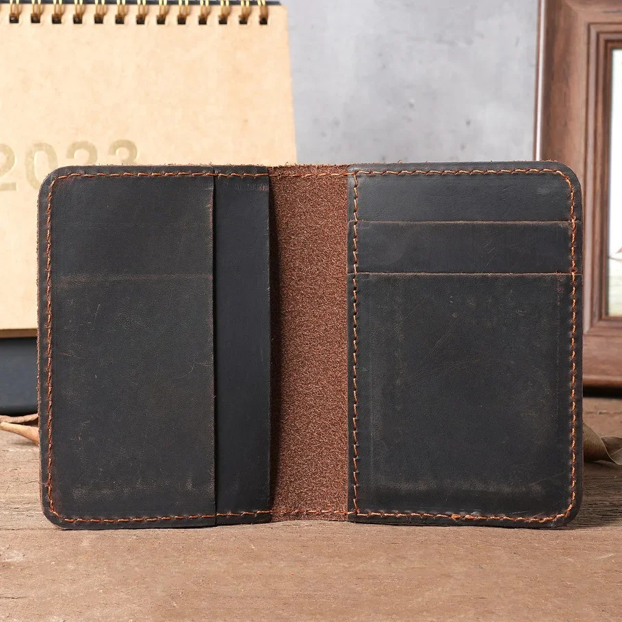 Handmade Leather Card Holder for Credit Card and Driver License Desinger Bifold Card Wallets License 7.5x10.5cm 250521