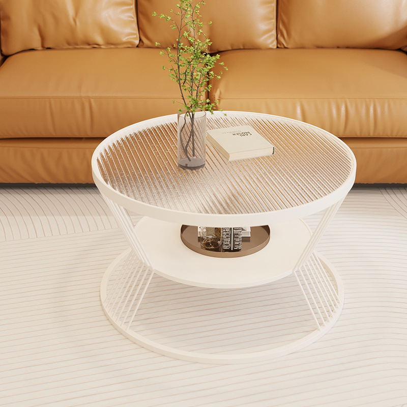 B5255 Cream style glass round home living room small table light luxury modern apartment coffee table small size