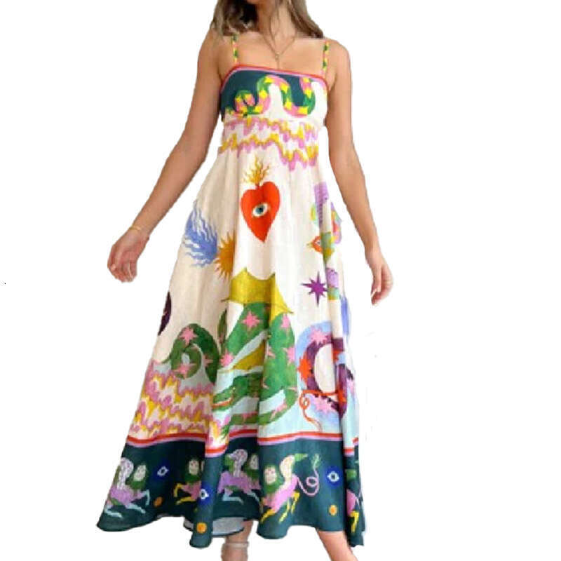 Maxi Dress Summer Women S Wear New Style Elegant High Waist Printed Strap Casual Fashion Dress Floral Dress