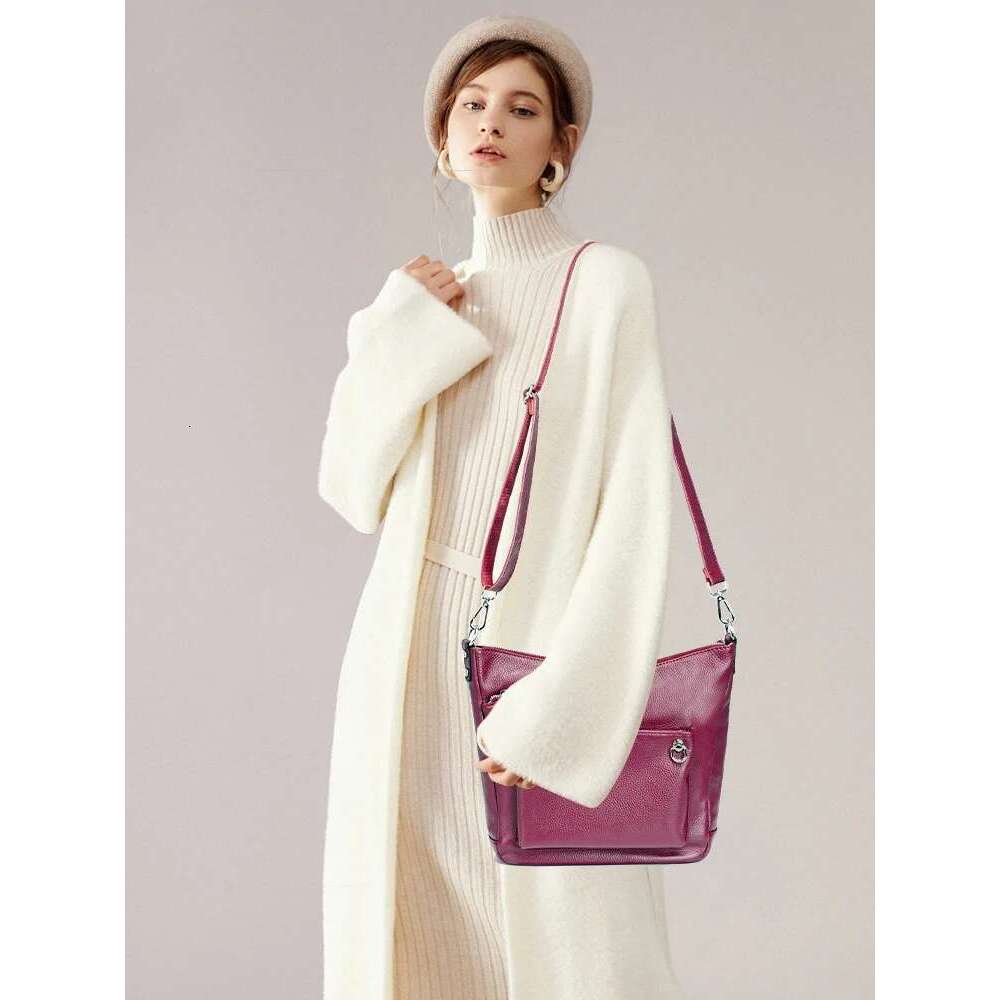 Zency Purple Women's Genuine Leather Handbag Purse Shoulder Designer Tote Shopper Bag Large Capacity Crossbody