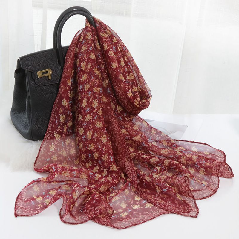 K816 New long silk scarf for mothers spring and autumn travel floral scarf summer georgette decoration all-match thin scarf for women