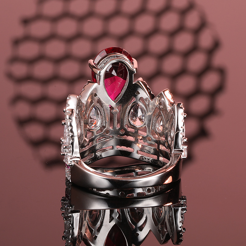 925 Sterling Silver Red Gemstone Ring with Diamonds, Luxury Jewelry for Engagement & Special Occasions