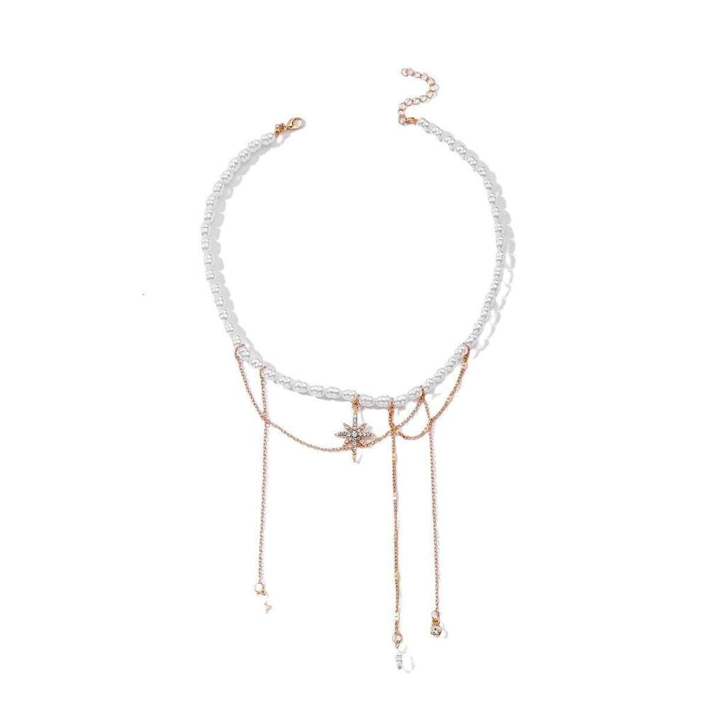Jewelry Bohemian style pearl necklace with personalized tassel alloy hexagonal star collarbone chain for women
