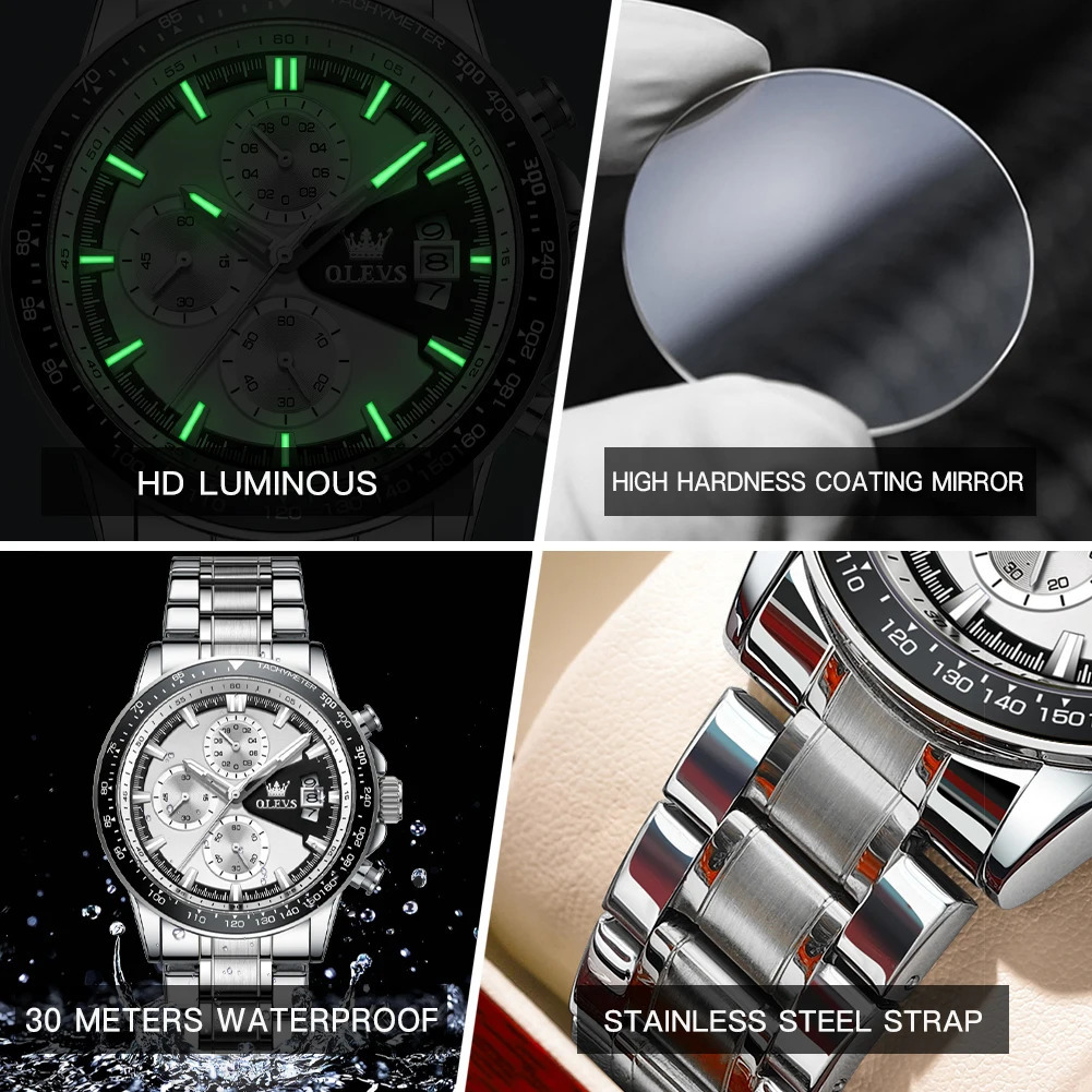 OLEVS TY705 Mens Watches Chronograph Stainless Steel Waterproof Business Multi-functional Original Exclusive Wristwatch for Men 250603