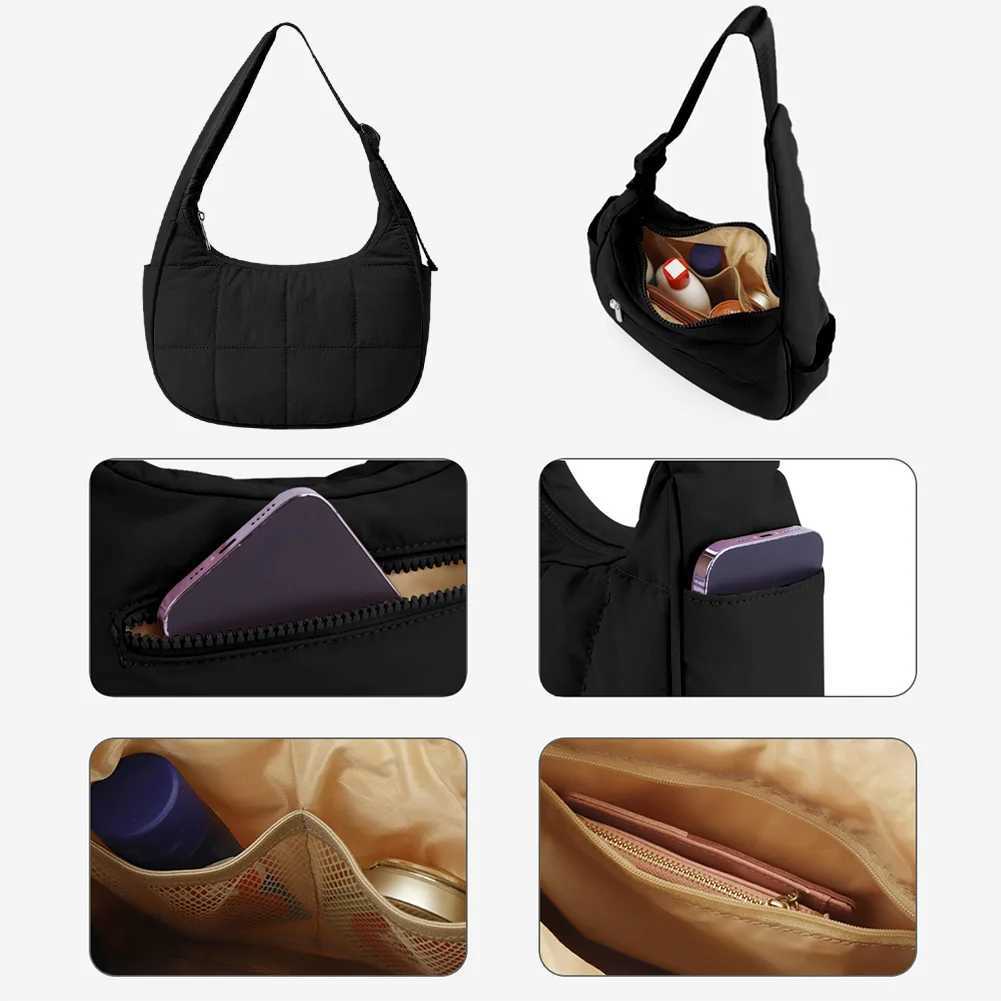 Puffer Shoulder Bag Nylon Adjustable Strap Crescent Bag for Women Quilted Handbag with Zipper Hobo Bag for Work Travel Z250524