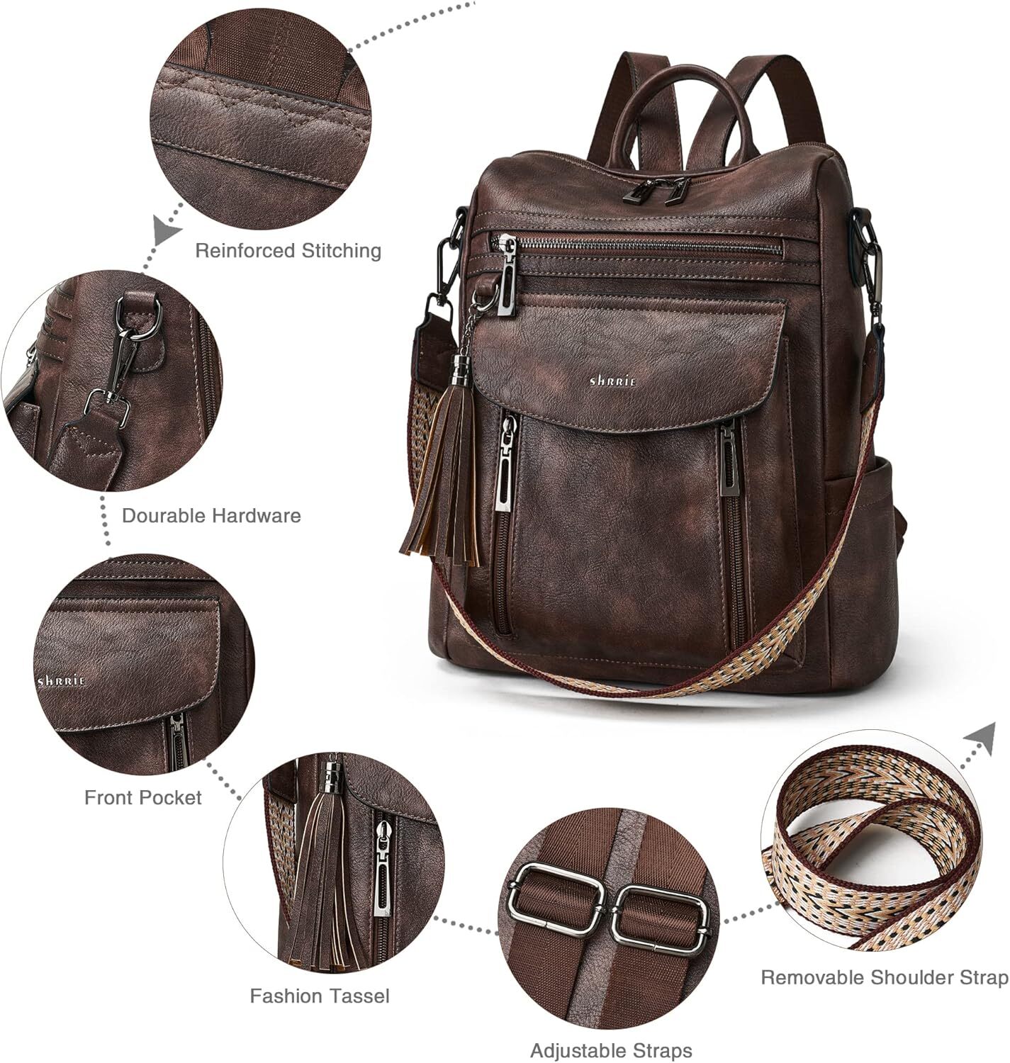 Shrrie Women's Fashion Leather Wallet Designer Shoulder Bag, 1-3 Two tone Coffee, Travel Backpack