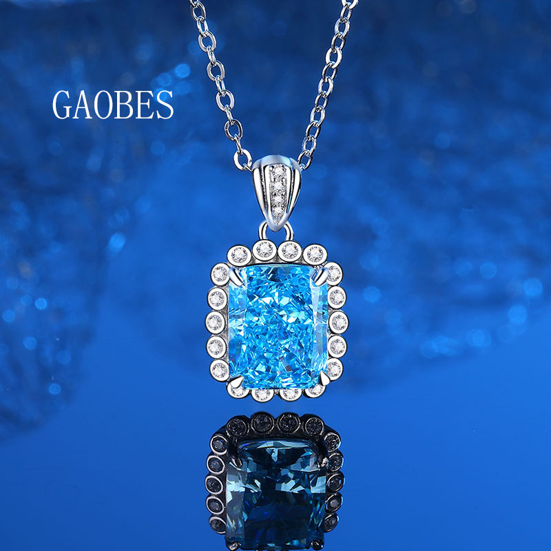 925 Sterling Silver Aqua Moissanite Jewelry Set with Necklace, Earrings, and Ring, High Carbon Diamonds for Women, Luxury Fashion Set