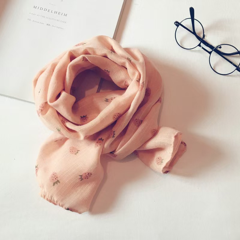 T799 autumn thin printed strawberry scarf Korean scarf cotton and linen neck scarf