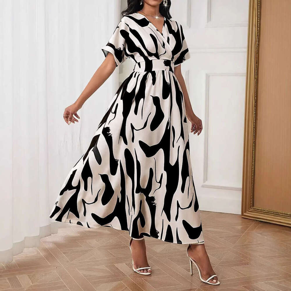 Maxi Dress New Fashionable Digital Printed V Neck Waist Cinched Elegant Temperament Women S Dress Floral Dress