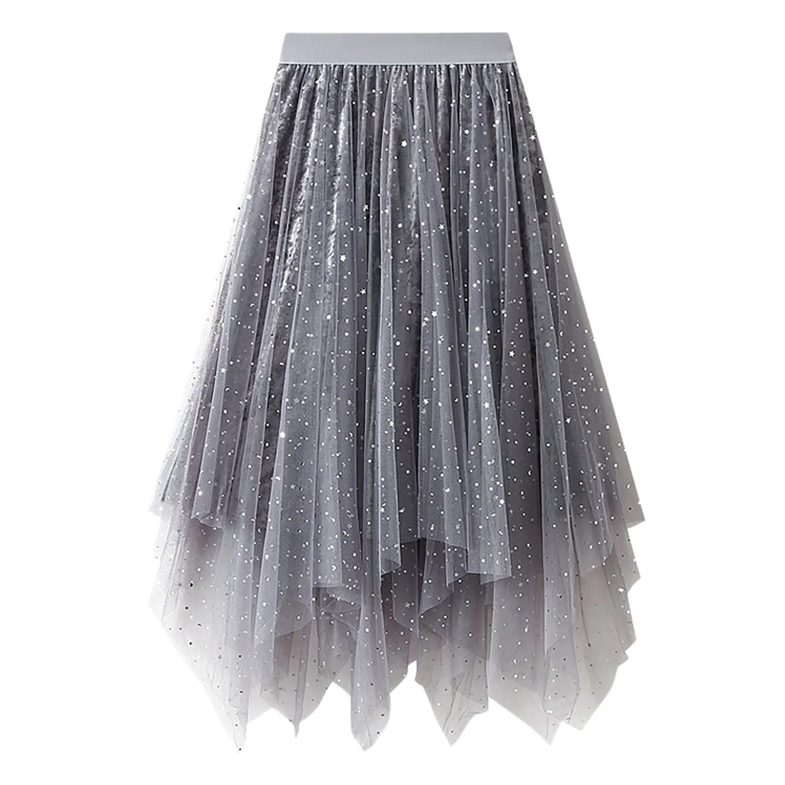 Womens A Line Skirt Fairy Elastic Waist Tulle Midi Mesh Starry Sky Irregular Brim Tutu Women Dancing Clothes 250516Z