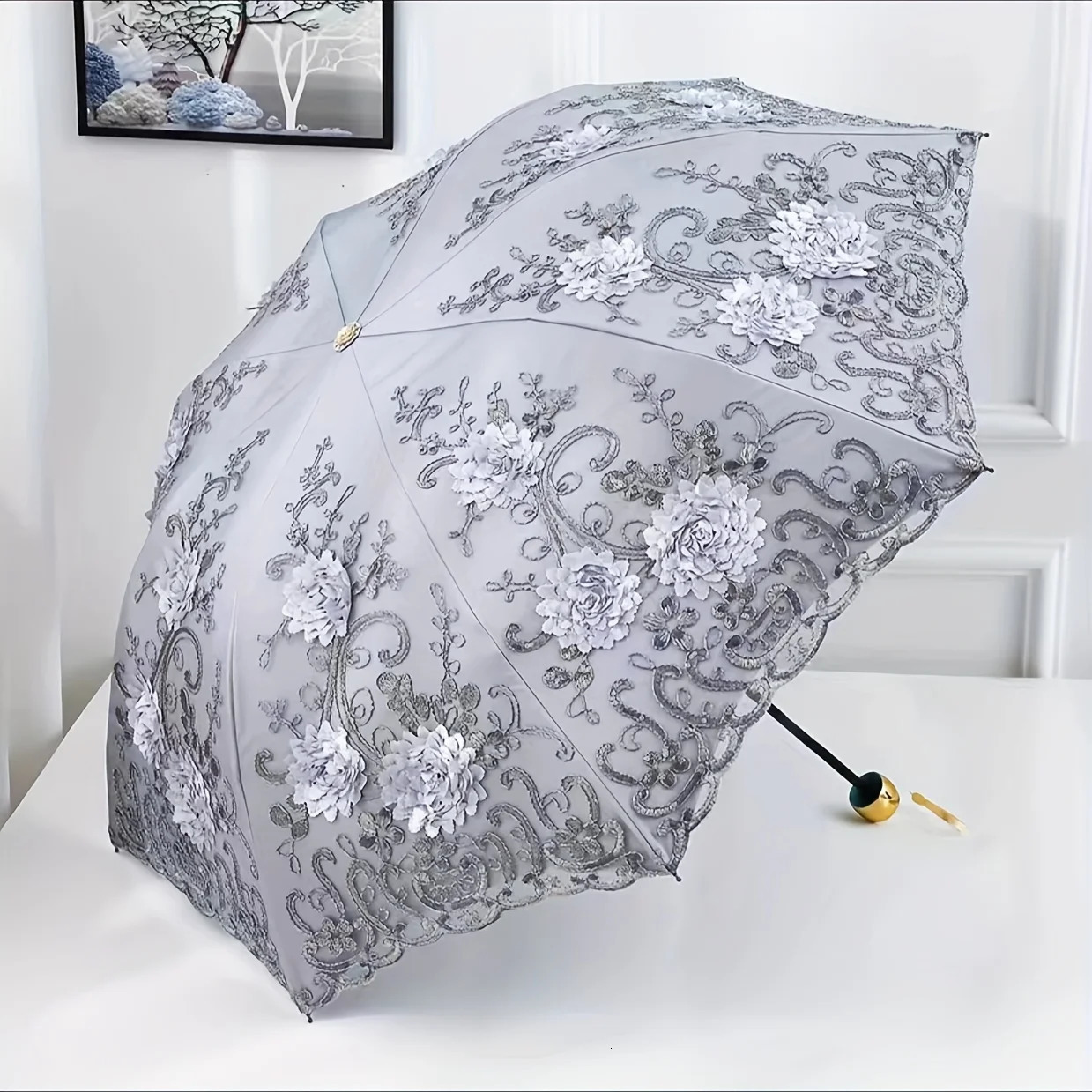 1pcs Lace Parasol AntiUV Folding Umbrella UPF50 Vintage Flower Embroidery Princess Gift Suitable fo 250517