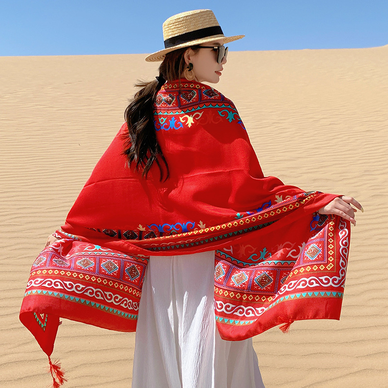 K820 Leisure outdoor ethnic style cloak outer wear breathable scarf comfortable large cloak desert fashion photo travel shawl