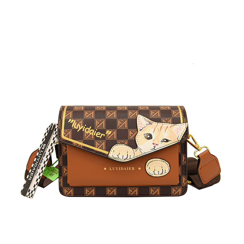 Free Shipping Designer Bag Women's Super Popular Trendy Handbag Fashionable Single Shoulder Crossbody Bag Cartoon Cat Wide Shoulder Strap Small S