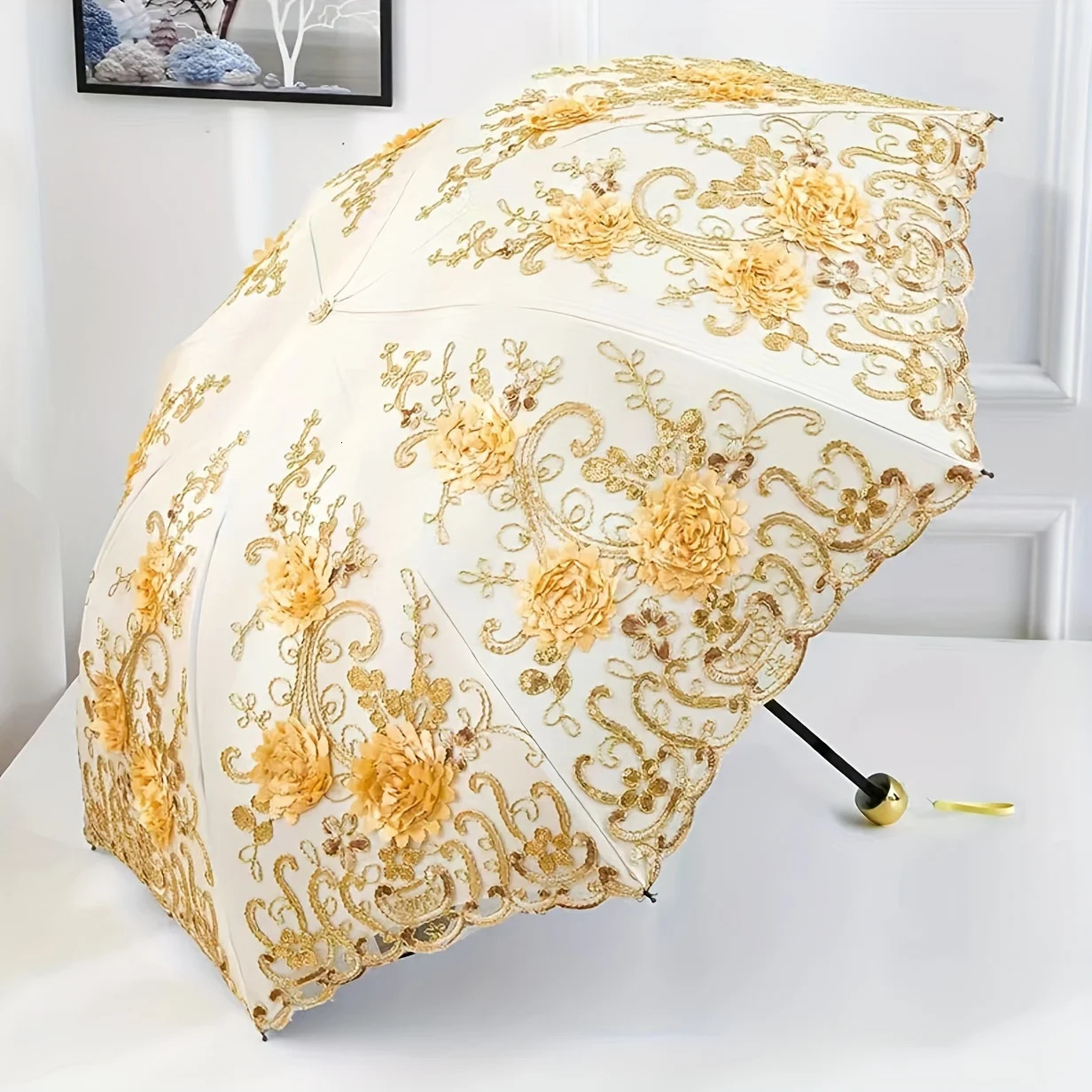 1pcs Lace Parasol AntiUV Folding Umbrella UPF50 Vintage Flower Embroidery Princess Gift Suitable fo 250517