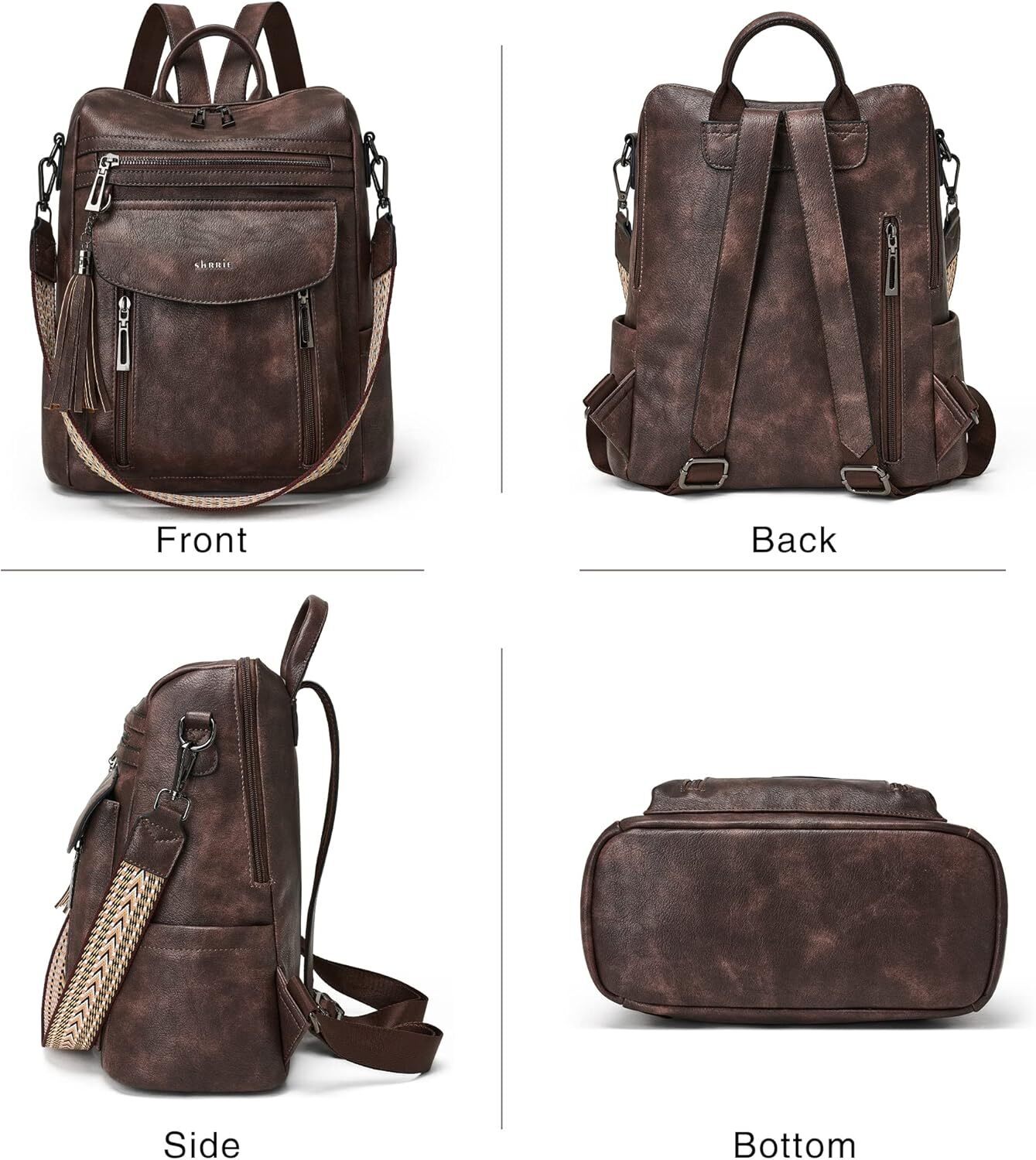 Shrrie Women's Fashion Leather Wallet Designer Shoulder Bag, 1-3 Two tone Coffee, Travel Backpack
