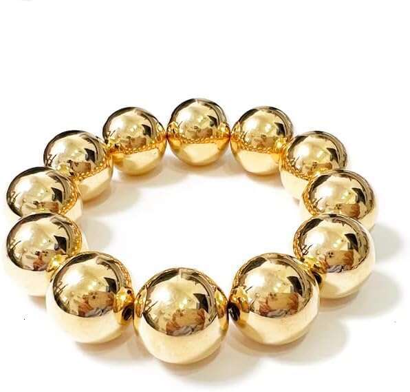Beaded for Women 14K Gold Plated Chain Bracelets Strand Non Tarnish Chunky Dainty Link Stackable Beads ball Bracelet 8/12/16mm