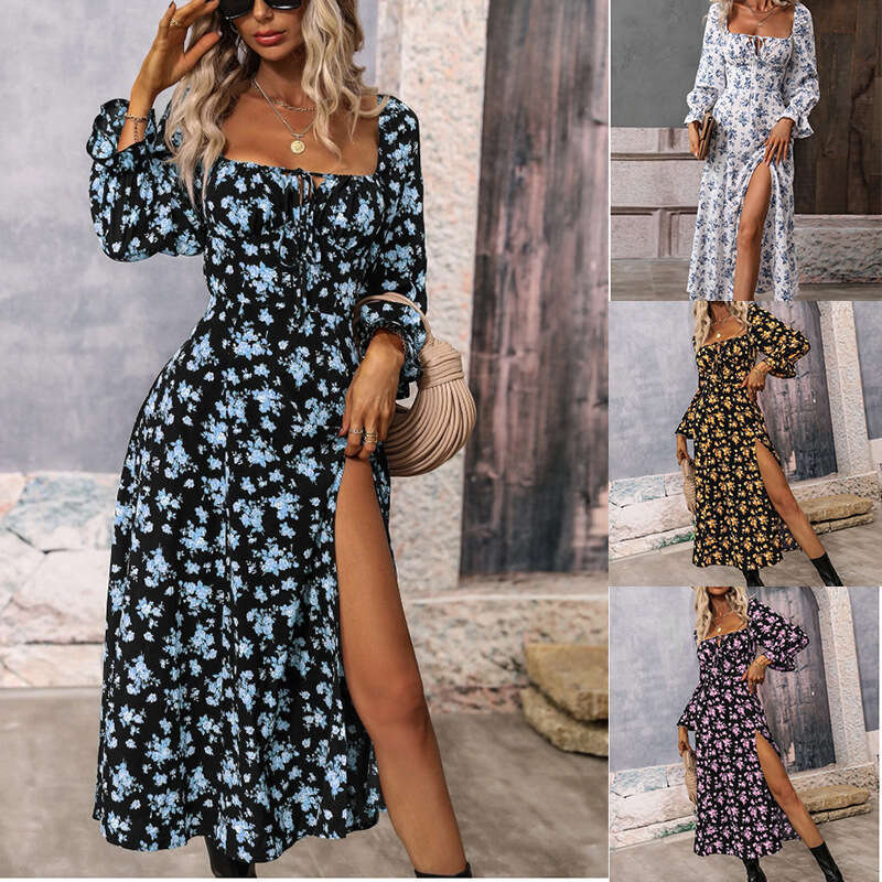 Maxi Dress Spring Autumn New Printed Long Sleeve Bohemian Dress With Bareback Floral Dress