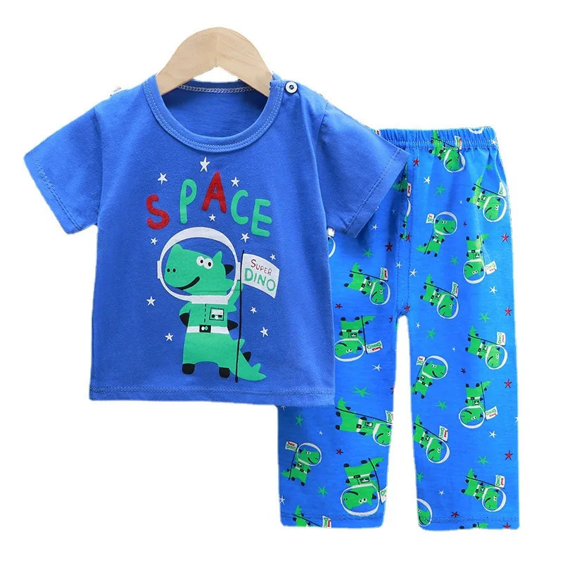 Kids Boys Girls Summer Clothing Sets Children Cute Cartoon Print Short Sleeve TShirt Tops with Long Pant Baby Pajamas 250517z