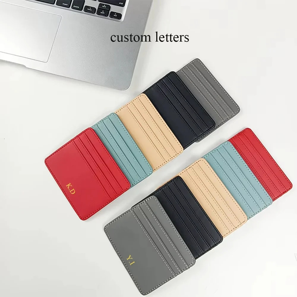 Custom Initials Letter Slim Card Holder Wallet Personalize Mini PU Leather Credit Card Holder DIY Gift Women Men Cardholder 250521