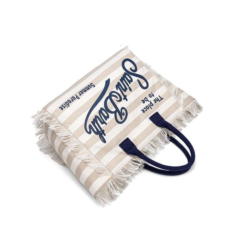 High-End Simple Design Fashionable Female White-Collar Office Worker Large Capacity Striped Letters Tote Bag