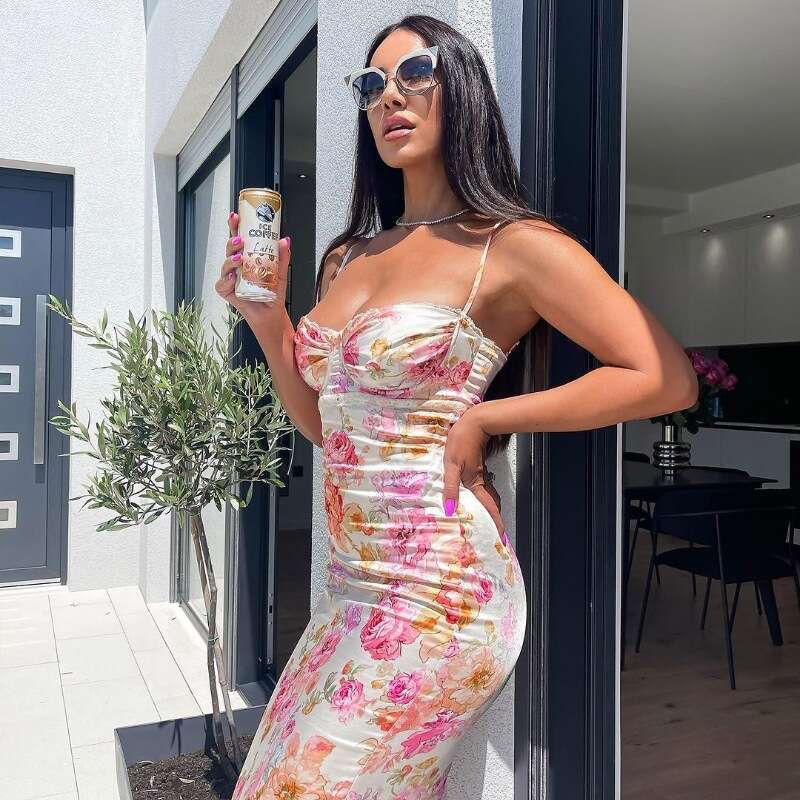 Maxi Dress Wind Women S Clothing Summer New Fashion Print Slim Fit Backless Camisole Dress Floral Dress
