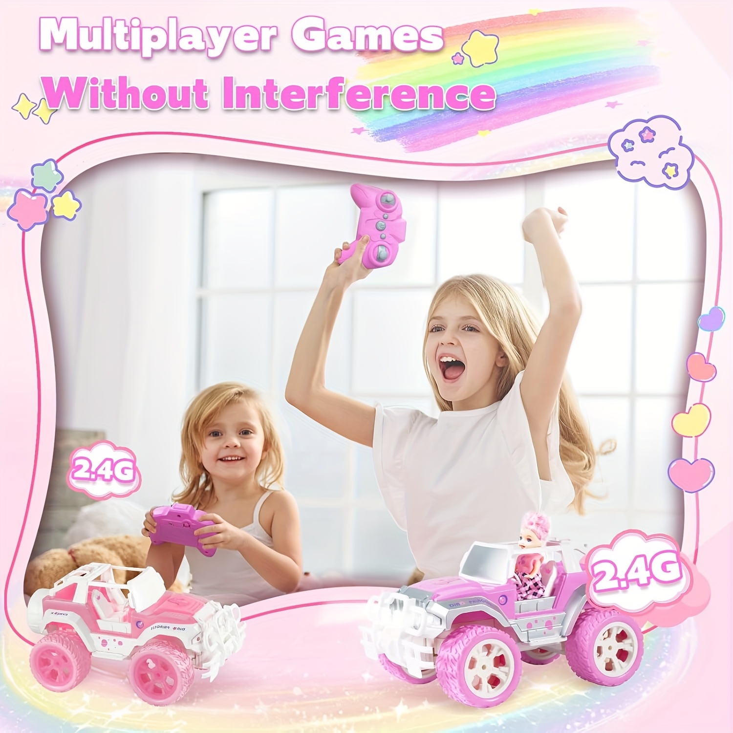 Free shipping Pink Car, 1:16 Scale Jeep By, All Terrain Offroad Monster RC Truck with LED Lights Rechargeable Battery, Toy Car for Girls and Kids, Bir