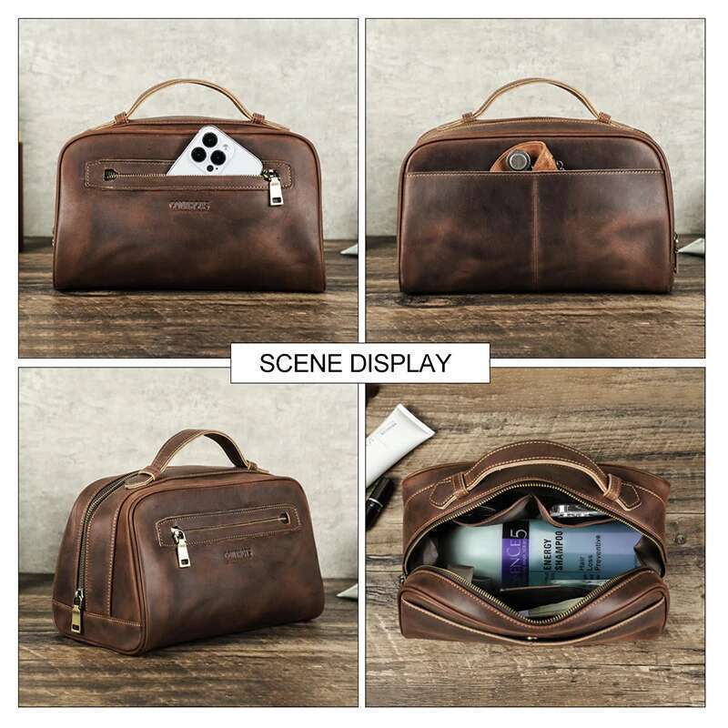 Designer Bag CONTACT S Genuine Leather Cosmetic For Men Travel Portable Toiletries Large Storage Bag Man Makeup Organizer Wash Pouch
