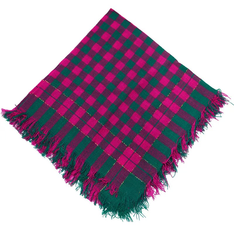 T797 old people knitted square scarf headband plaid old-fashioned scarf warm