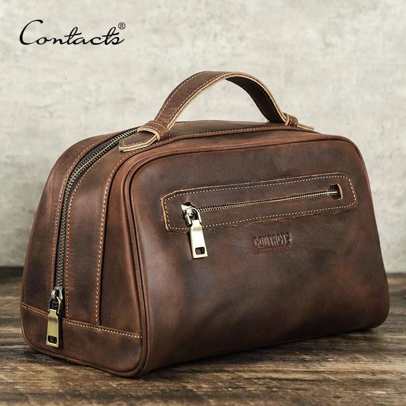 Designer Bag CONTACT S Genuine Leather Cosmetic For Men Travel Portable Toiletries Large Storage Bag Man Makeup Organizer Wash Pouch