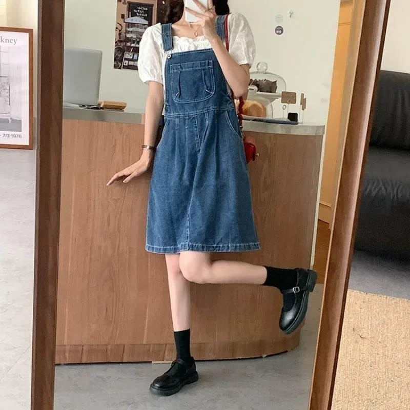 Denim Suspender Skirt Women Vintage Wash Blue Aline Casual Summer Onepiece Korean Y2k Strap Female 250516Z