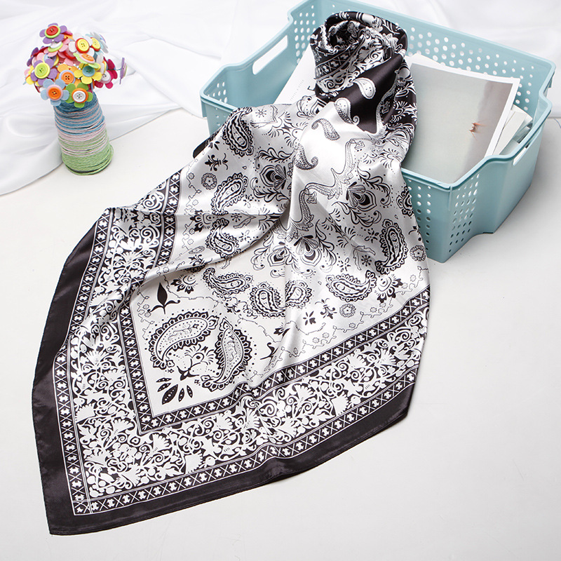 K818 90cm Large Square Scarf Women's Silk Scarf Satin Satin Shawl Color Matching Cashew Printed Headscarf European and American Scarf Wholesale