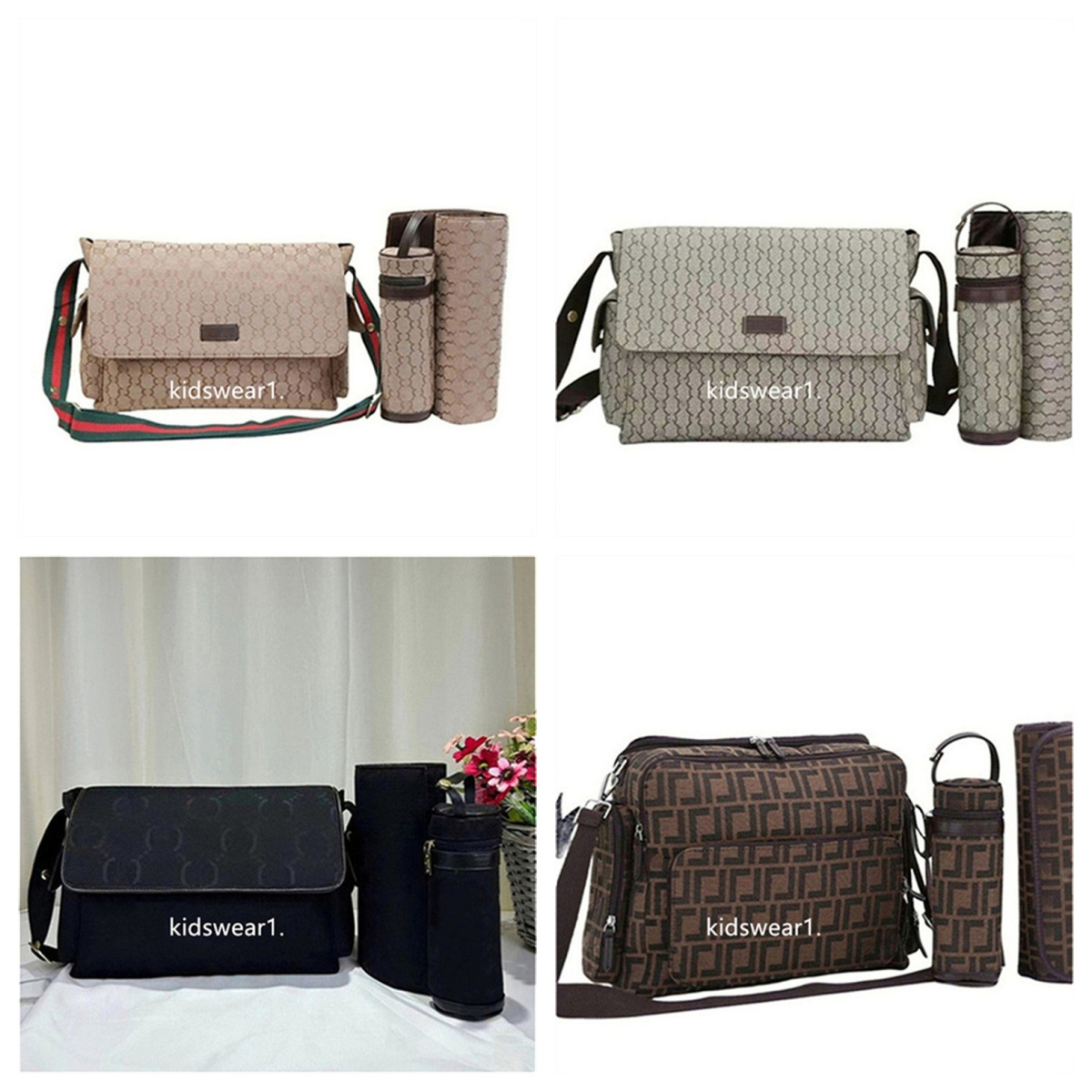 Designer diaper Waterproof Mom Bag 3 set Diaper bag Baby Zipper Brown plaid print a55v5