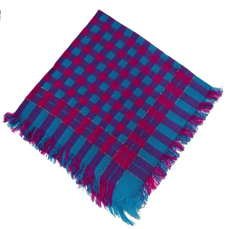 T797 old people knitted square scarf headband plaid old-fashioned scarf warm